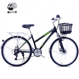 ZZD City ZZD 21-Gang Adult City Commuter Bike mit Helm, 26-Zoll Retro Retro Comfortable Bike mit Doppelscheibenbremsen und 7-stufigen Positionierungs-Tower-Rädern, Grün