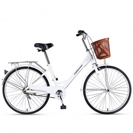 ZZD City ZZD 24-Zoll-Damen-Citybike, Unisex-Pendlerfahrrad, mit Korb und Glocken, leichtes Aluminiumlegierungsfahrrad für Arbeit und Radfahren im Freien, Weiß