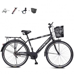 ZZD City ZZD 26-Zoll-Citybike für Herren und Damen, Rennrad aus Kohlenstoffstahl mit verstärktem Rücksitz und Doppelbremsen für Fahrten im Freien, Matte Black