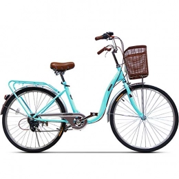ZZD City ZZD 6-Gang-City-Pendlerfahrrad für Frauen, Komfortables Cruiser-Fahrrad aus Kohlenstoffstahl, Lenkerschaltung mit vorderem Korb und Rücksitz für 145-165 cm