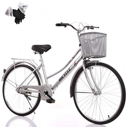 ZZD City ZZD Damen Shopping Commuter Bike, leichtes Retro City Comfortable Bike mit Frontkorb und Doppelbremsen, für Ausflüge und Pendeln, Silber, 24in