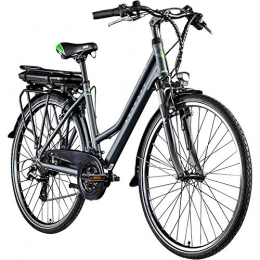 Zündapp Fahrräder ZÜNDAPP E Bike 700c Trekkingrad Damen Pedelec Z802 Elektrofahrrad 21 Gänge 28 Zoll Rad (grau / grün, 48 cm)