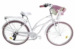 Davi Cruiser Davi Bianca Cruiser, Aluminium Fahrrad mit Weidenkorb, Damenfahrrad, Hollandfahrrad, Citybike, Fahrrad für Damen, Mädchen, Vintage, 28 Zoll Alu Räder, 7 Gang, Korb mit Polsterung Gratis! (Weiß / Rosa)