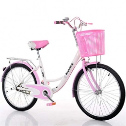 ZJDU Cruiser ZJDU Fahrradrahmen Aus Kohlenstoffstahl, Cruiser Bike, Comfort Commuter Bike, Mit Einkaufskorb, Für Senioren, Männer Unisex, Rosa, 26 inch