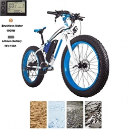 CHXIAN Elektrofahrräder 26 Zoll Fettreifen Elektrofahrrad 1000 Watt 48 V 16 Ah Lithium-Batterie Vollfederung 4, 0 Fetten Reifen Hydraulische Scheibenbremse Shimano 21-Gang-Mountain E-Bike Fr Erwachsene (Color : White Blue)