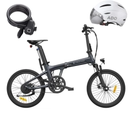 A Dece Oasis Elektrofahrräder ADO E-Bike Air 20S E-Fahrrad Faltbar, klapprad Riemenantrieb, Citybike, 1 Gang, Hintermotor, Fingerabdruck-Schloss / Helm, ebike Damen / Herren, StVZO mit Handyhalter(Stoßdämpfende Version)-Gray