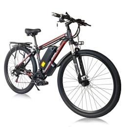 AKEZ Elektrofahrräder AKEZ 29" elektrisches Fahrrad für Erwachsene, Elektro-Mountainbike für Männer, Elektro-Hybrid Fahrrad All Terrain 48V 13Ah Removable Lithium Battery Road Ebike für Radfahren Außen (Black red-29-1000)