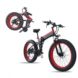 AORISSE Elektrofahrräder AORISSE Elektrofahrrad, Faltbar Für Erwachsene 26" Fat Tire Bike 800W Motor Voller Stoßdämpfer Vorne Und Hinten Stoßdämpfer Elektrofahrrad Snowy Beach Mountain Ebike, Black red, 36V10AH