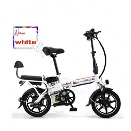 CJCJ-LOVE Elektrofahrräder CJCJ-LOVE Folding Electric Bike, 14 Zoll 48V / 16A Lithium-Batterie E-Bike Tandem Fahrräder Doppelsitz Endurance 50-60 Km Tragbares Mini-Fahrrad, Weiß