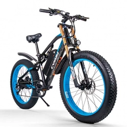 cysum Elektrofahrräder cysum E-Bikes für Herren, Fat Tire 26-Zoll Ebikes Bikes All Terrain, Mountainbike für Erwachsene mit 48V 17Ah abnehmbarem Li-Battery Snow E-Bike (Black-Blue)