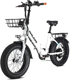 HFRYPShop Elektrofahrräder E-Bike Klapprad 20 Zoll | Pedelec 250W Heckmotor | 13Ah Lithium Akku(624Wh) | Hydraulische Scheibenbremsen | StZVO Ausstattung | 4, 0 Fette Reifen Full Terrain | mit Vorderem Fahrradkorb (Weiß)