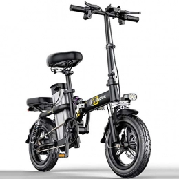 ZBB Elektrofahrräder Elektrische Fahrräder 14 Zoll Tragbarer zusammenklappbarer schwanzloser Hochgeschwindigkeitsmotor DREI Fahrmodi mit abnehmbarem LED-Frontlicht mit 48-V-Lithium-Ionen-Akku, Black, 150to170KM