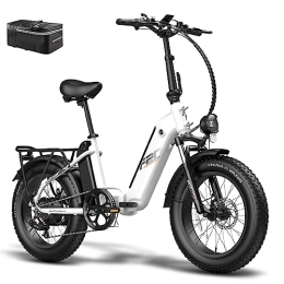 Fafrees Elektrofahrräder Fafrees FF20 Polar, E-Bike Elektrofahrrad 20"*4.0 Fat Tire E-Fahrrad klapprad, Fatbike Doppelbatterie 10.4Ah*2, Max.Reichweite bis zu 95-160km, Shimano 7S Mountain ebike Herren Damen, Weiß