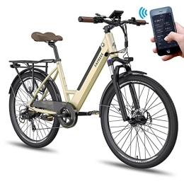 Fafrees Elektrofahrräder Fafrees [ Offiziell F26 Pro City Ebike 26 Zoll mit App, Elektrofahrrad 250W 25km / h, E-Fahrrad Herren 36V 10Ah Akku, Urban E-Bike Damen bis 30-90km, Shimano 7, 120KG Elektrische Fahrrad, Gold