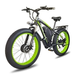 AKEZ Elektrofahrräder Fat Tire Elektrofahrrad für Erwachsene Männer Dual Motors 26 Zoll Mountainbike Abnehmbarer Akku Wasserdicht 48V 15A Shimano 21 Gang Getriebe E Bikes Doppelscheibe Bremse