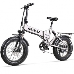 GUNAI Elektrofahrräder GUNAI Electric Snow Bike 20 Zoll 500 W klappbares Mountainbike mit 48V 12, 8AH Lithiumbatterie mit Rücksitz und Scheibenbremse (Silber)