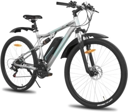 HH HILAND Elektrofahrräder HILAND E Bike 29 Zoll Elektrofahrrad für Damen Herren MTB, 250W Motor 36V / 10.4Ah Abnehmbarer Li-Ion-Akku, Reichweite von 48-80km, Shimano 21 Gänge, Vollfederung Scheibenbremsen, Grau