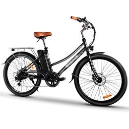 KAISDA Fahrräder KAISDA 26" K6Pro Elektrofahrräder, Damen Herren Citybike, Elektrofahrrad mit Tretunterstützung 250 W, 36 V 10 Ah Abnehmbarer Akku 7-Geschwindigkeit, Schwarz