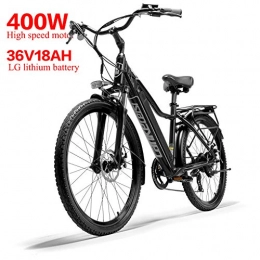 LANKELEISI Elektrofahrräder LANKELEISI 36 V 18 Ah 26 x 1, 95 Reifen Retro City E-Bike Shimano 7 Gang Vollfederung Snow Mountain MTB E-Bike mit Motor 400 W, Federung Ölfeder aus Aluminiumlegierung SR Suntour, Schwarz