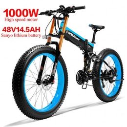 LANKELEISI Elektrofahrräder Lankeleisi 750Plus 48 V 14, 5 Ah 1000 W Motor für Elektrofahrrad, leistungsstark, 26 Zoll (66 cm), 4, 0 Zoll (66 cm), große Reifen, 27 Gänge, Schnee, Mountainbike, zusammenklappbar, für Erwachsene, Damen / Herren (blau)