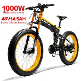 LANKELEISI Elektrofahrräder LANKELEISI 750PLUS 48V14.5AH 1000 W Motor, leistungsstark, 26 Zoll, 4, 0 groe Reifen, Ebike, 27 Geschwindigkeiten, Schnee, MTB, Elektrofahrrad, faltbar, fr Erwachsene, Damen / Herren (Gelb)