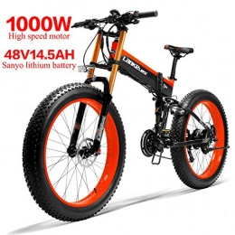 LANKELEISI Elektrofahrräder LANKELEISI 750PLUS 48V14.5AH 1000 W Motor, leistungsstark, 26 Zoll, 4, 0 große Reifen, Ebike, 27 Geschwindigkeiten, Schnee, MTB, Elektrofahrrad, faltbar, für Erwachsene, Damen / Herren (rot)