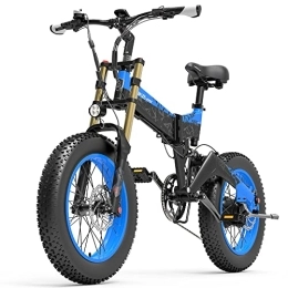 LANKELEISI Elektrofahrräder LANKELEISI X3000plus-UP Elektrofahrrad, zusammenklappbar, für Damen und Herren, Mountainbike, 20 Zoll, pneumatische Federgabel vorne (Blau, 14, 5 Ah + 1 Ersatzbatterie)