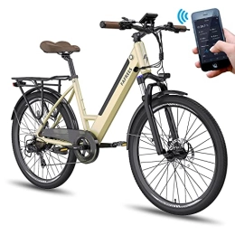 Fafrees Elektrofahrräder Offiziell ] Fafrees F26-PRO Damenfahrrad mit App E Bike 26 Zoll, 250W E Fahrrad Herren Elektrofahrrad, 42N.m Ebike Mountainbike mit Akku 36V / 10AH Shimano Pedelec e Bike Damen 120kg IP54 -Gold