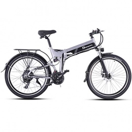 ONLYU Elektrofahrräder ONLYU Elektro-Bike Für Erwachsene, 26-Zoll-Klapp E-Bike-Motorschlitten 21 Speed-Elektro-Strand Fahrrad Mountainbike 48V10.4AH Removable Unsichtbarer Batterie Mit Schloss, Laden 230Kg, Grau