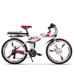 RICH BIT Fahrräder RICH BIT TOP-860 Elektrisches Klapprad 26 Zoll 36 V 250 W 12, 8 Ah Vollgefedertes Stadtrad Elektrisches faltbares Mountainbike (weiß Rot)