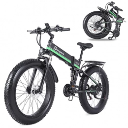 Shengmilo Elektrofahrräder Shengmilo -MX01 Elektrofahrrad 26 Zoll mit dicken Reifen, 48 V, Lithium-Schnee-Batterie, Mountainbike mit Shimano 21 Geschwindigkeiten (grün)