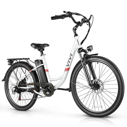 Vivi Elektrofahrräder Vivi E-Bike Damen 26 Zoll Elektrofahrrad, 250W Pedelec Citybike Elektrisches Fahrrad Elektrofahrräder mit Abnehmbarer 36V / 48V Lithium-Ionen-Akku, Shimano 7-Gang E Bike für Erwachsene (48V 360Wh Weiß)