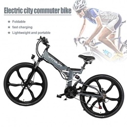 ZJGZDCP Elektrofahrräder ZJGZDCP 480W Erwachsene Elektro-Fahrrad Folding Removable Electric Mountain E-Bike Mit Abnehmbarer 10Ah-Batterie 7-Gang Gang E-Bike (Black) (Color : Grey)