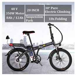 ZJGZDCP Elektrofahrräder ZJGZDCP Electric Mountain Bike Faltbare for Erwachsene 20" Doppelscheibenbremse E-Bikes Adjustable Seat LCD Meter - 48V 12Ah 250W Full Suspension Gebirgsfahrrad (Color : Black, Size : 8Ah)