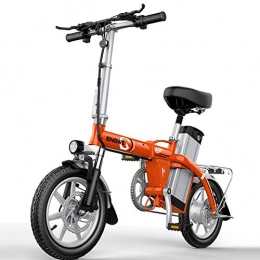 ZBB Elektrofahrräder Zusammenklappbares Elektrofahrrad mit austauschbarem 48-V-Lithium-Ionen-Akku 14-Zoll-Elektrofahrrad mit Rahmen aus Aluminiumlegierung mit 400-W-Brushless-Motor chwindigkeit 30 km / h, Orange, 100to170KM