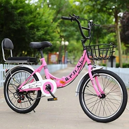 BEIGOO Fahrräder BEIGOO Mini Damenfahrrad, Frau Faltrad Klapprad, 6 Gang Leicht Und Stabil City Bike, Mit Rücksitz, Für Weiblich Männlich Erwachsener Student-Rosa-24Zoll