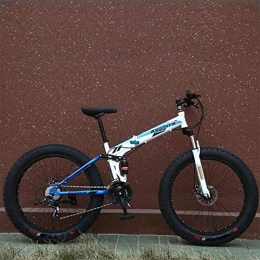 Dengjiam Falträder Dengjiam Fahrrad City Rennradrahmen 26   Fetter Reifen 4.0 7 / 21 / 24 / 27 Speed ​​Folding Mountain Beach Bike Outdoor Faltbares Fahrrad-White_Blue_27