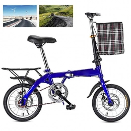 DORALO Falträder DORALO Faltrad Klapprad, Unisex Ultraleichtes Tragbares Klapprad Mit Fahrradkörben Und Trägerrahmen, Kleines Fahrrad Geeignet Für Bergstraßen Und Regen Und Schnee Straßen, Blau, 14 inch