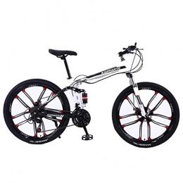 JLRTY Fahrräder JLRTY Mountainbike 26” Damen / Herren-Gebirgsfahrrad 21 / 24 / 27 Geschwindigkeiten Faltbare Carbon-Stahlrahmen Full Suspension Integral Rad (Color : White, Size : 21speed)