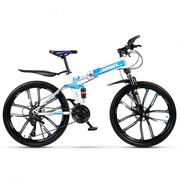 AminBike Falträder Klapp Mountainbike Faltbare Racing MTB Fahrrad 21 Gang Shifter Doppelscheibenbremsen Falten Reise Radfahren 26 Zoll Zehn Messer Reifen (Farbe: Weiß Blau)