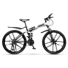 KXDLR Falträder KXDLR Erwachsene Mountain Bike 26" Full Suspension 24 Geschwindigkeit Herren Fahrrad Mountainbike High-Carbon Stahlzargen, Weiß