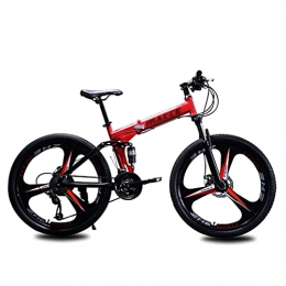 OH Fahrräder OH Faltendes Mountainbike 21 Geschwindigkeit 3 ​​Speichen-Rad Faltbare Fahrräder Dual-Scheibenbremsen Dual-Suspension Klapprad Für Frauen Männer Jugendliche, Rot Relax-Spiel / 24 inc