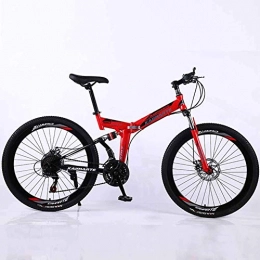 WEHOLY Falträder WEHOLY Fahrrad-Mountainbike, 21-Gang-Faltrad mit Doppelfederung, mit 26-Zoll-Speichenrad undDoppelscheibenbremse, für Männer und Frauen, Rot, 27-Gang