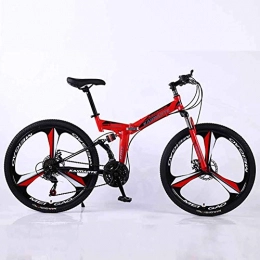 WEHOLY Falträder WEHOLY Fahrrad-Mountainbike, 24-Gang-Faltrad mit Doppelfederung, 24-Zoll-3-Speichen-Rädern und Doppelscheibenbremse, für Männer und Frauen, rot, 27-Gang