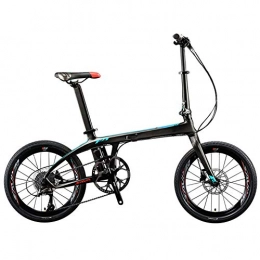 XM&LZ Falträder XM&LZ Kohlefaser Faltrad Erwachsene, 9 Geschwindigkeit 20 Zoll Faltfahrrad, Pendler Klappräder City Bike, Dual-scheiben-bremsen Ultra-licht Blau