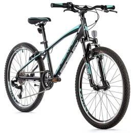 Leaderfox Mountainbike 24 Zoll Alu Leader Fox Spider Boy Fahrrad 8 Gang S-Ride MTB Schwarz Türkis