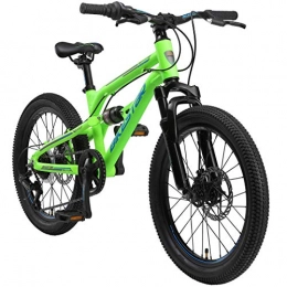 BIKESTAR Mountainbike BIKESTAR Kinder Fahrrad Aluminium Fully Mountainbike 7 Gang Shimano, Scheibenbremse ab 6 Jahre | 20 Zoll Kinderrad Fully MTB | Grün
