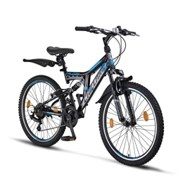 Chillaxx Mountainbike Chillaxx Bike Falcon Premium Mountainbike in 24 und 26 Zoll - Fahrrad für Jungen, Mädchen, Damen und Herren 21 Gang-Schaltung - Vollfederung (24 Zoll, Schwarz-Blau V-Bremse)