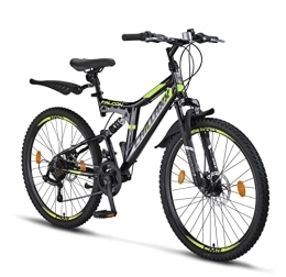 Chillaxx Mountainbike Chillaxx Bike Falcon Premium Mountainbike in 24 und 26 Zoll - Fahrrad für Jungen, Mädchen, Damen und Herren - Scheibenbremse- 21 Gang-Schaltung - Vollfederung (26 Zoll, Schwarz-Lime Disc-Bremse)