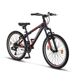 Chillaxx Mountainbike Chillaxx Bike Legend 24 und 26 Zoll Mountainbike MTB Fahrrad für Jungen, Mädchen, Herren und Damen - 21 Gang-Schaltung - Herrenrad-Damenrad-MTB-ALU (24 Zoll, Schwarz-Rot V-Bremse)